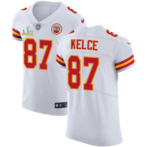 Chiefs #87 Travis Kelce White Men's Super Bowl LV Bound Stitched New Elite Jersey