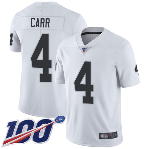 Raiders #4 Derek Carr White Youth Stitched 100th Season Vapor Limited Jersey