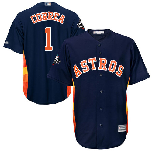Houston Astros #1 Carlos Correa Navy Blue Cool Base 2019 World Series Bound Stitched Youth Jersey Youth