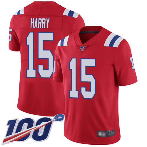 New England Patriots #15 N'Keal Harry Red Alternate Men's Stitched 100th Season Vapor Limited Jersey Men's