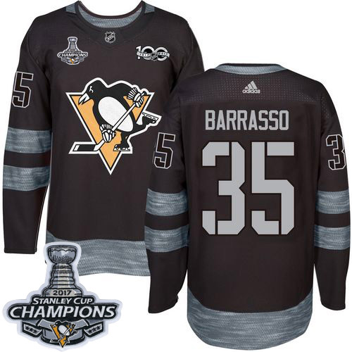 Adidas Pittsburgh Penguins #35 Tom Barrasso Black 1917-2017 100th Anniversary Stanley Cup Finals Champions Stitched Jersey Men's
