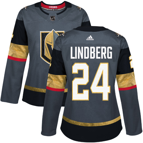 Adidas Golden Vegas Golden Knights #24 Oscar Lindberg Grey Home Authentic Women's Stitched Jersey Womens