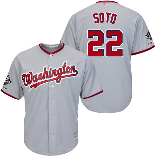 Washington Nationals #22 Juan Soto Grey Cool Base 2019 World Series Champions Stitched Youth Jersey Youth