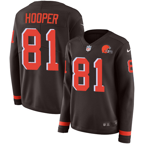 Cleveland Browns #81 Austin Hooper Brown Team Color Women's Stitched Limited Therma Long Sleeve Jersey Womens