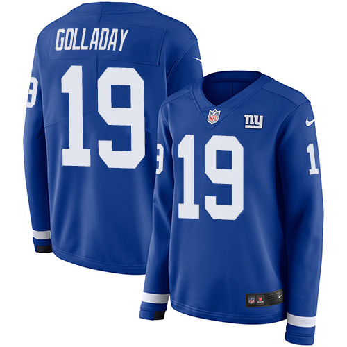 New York Giants #19 Kenny Golladay Royal Blue Team Color Women's Stitched Limited Therma Long Sleeve Jersey Womens