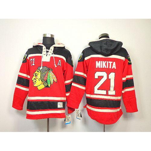 Chicago Blackhawks #21 Stan Mikita Red Sawyer Hooded Sweatshirt Stitched Jersey Men's