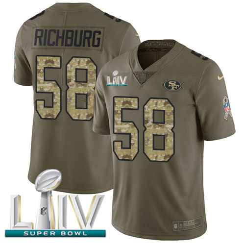 San Francisco 49ers #58 Weston Richburg Olive/Camo Super Bowl LIV 2020 Youth Stitched Limited 2017 Salute To Service Jersey Youth