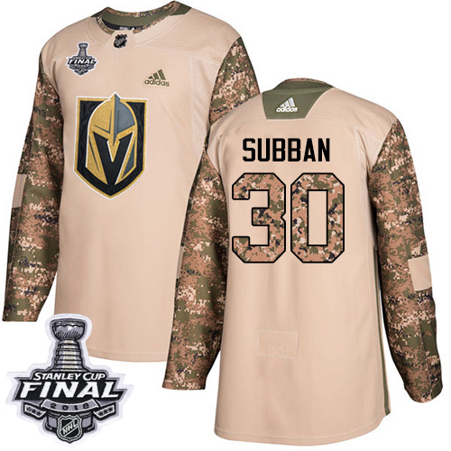 Adidas Golden Vegas Golden Knights #30 Malcolm Subban Camo Authentic 2017 Veterans Day 2018 Stanley Cup Final Stitched Jersey Men's