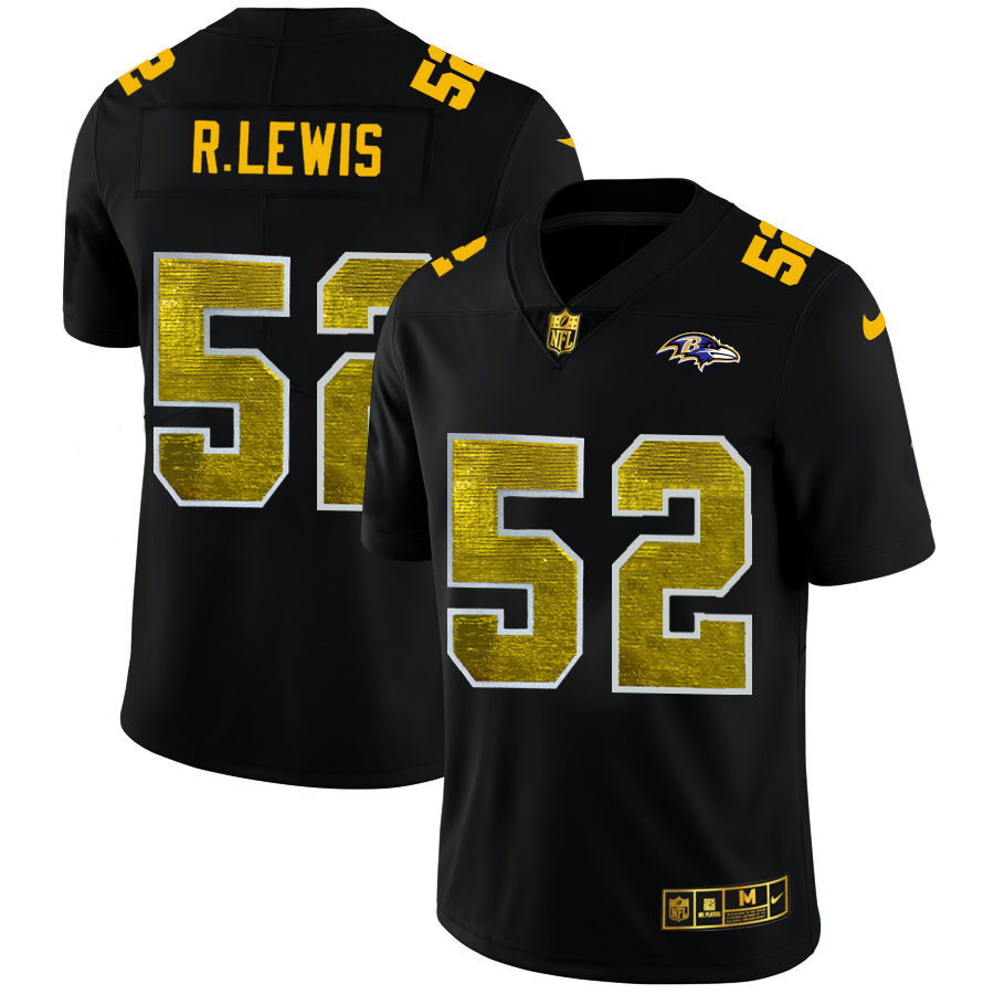 Baltimore Ravens #52 Ray Lewis Men's Black Golden Sequin Vapor Limited Jersey