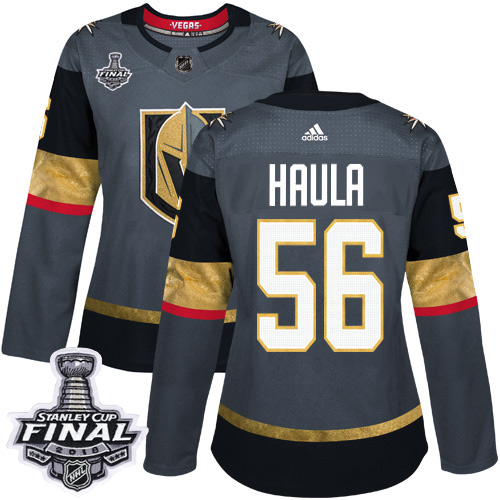 Adidas Golden Vegas Golden Knights #56 Erik Haula Grey Home Authentic 2018 Stanley Cup Final Women's Stitched Jersey Womens