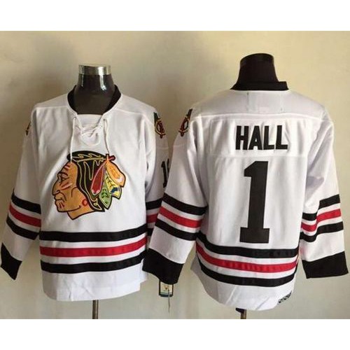 Chicago Blackhawks #1 Glenn Hall White CCM Throwback Stitched Jersey Men's