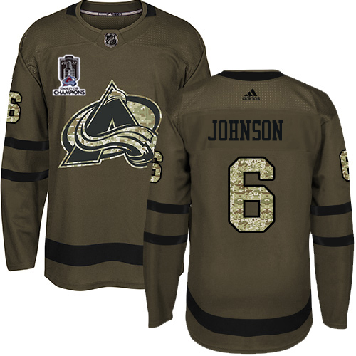 Adidas Colorado Avalanche #6 Erik Johnson Green Youth 2022 Stanley Cup Champions Salute To Service Stitched Jersey Youth