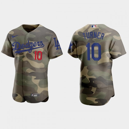 Los Angeles Los Angeles Dodgers #10 Justin Turner Men's 2021 Armed Forces Day Authentic Jersey -Camo Men's