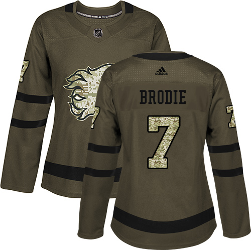 Adidas Calgary Flames #7 TJ Brodie Green Salute to Service Women's Stitched Jersey Womens