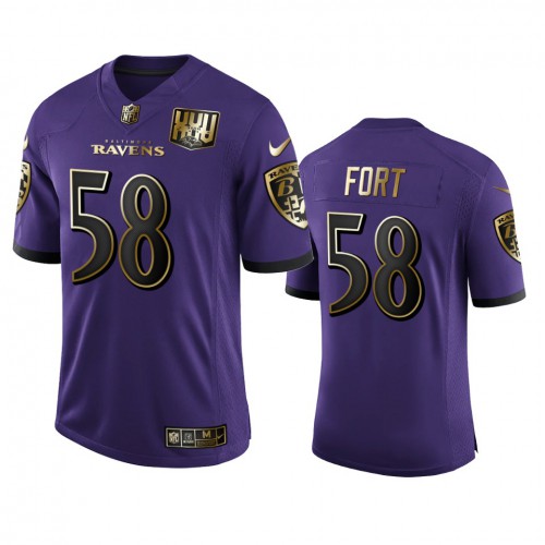 Baltimore Baltimore Ravens #58 L.J. Fort Men's Purple Team 25th Season Golden Limited Jersey Men's