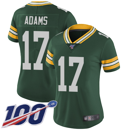 Packers #17 Davante Adams Green Team Color Women's Stitched 100th Season Vapor Limited Jersey