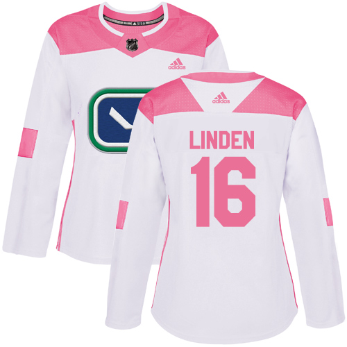 Adidas Vancouver Canucks #16 Trevor Linden White/Pink Authentic Fashion Women's Stitched Jersey Womens