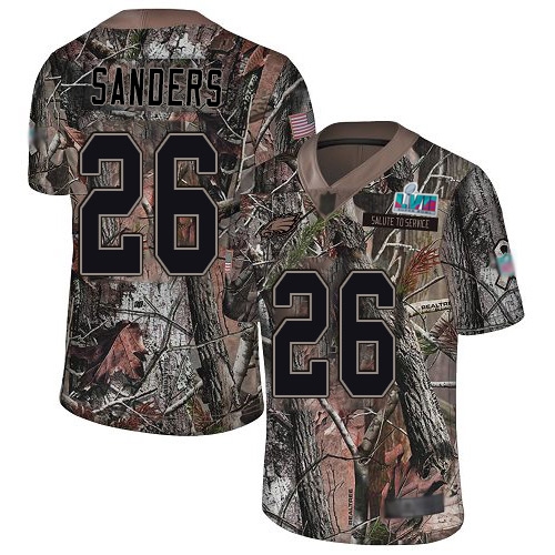 Eagles #26 Miles Sanders Camo Super Bowl LVII Patch Youth Stitched Limited Rush Realtree Jersey