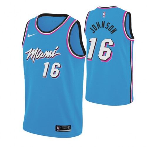 Miami Heat #16 James Johnson 2019-20 Mens Blue Miami City Edition Jersey Mens