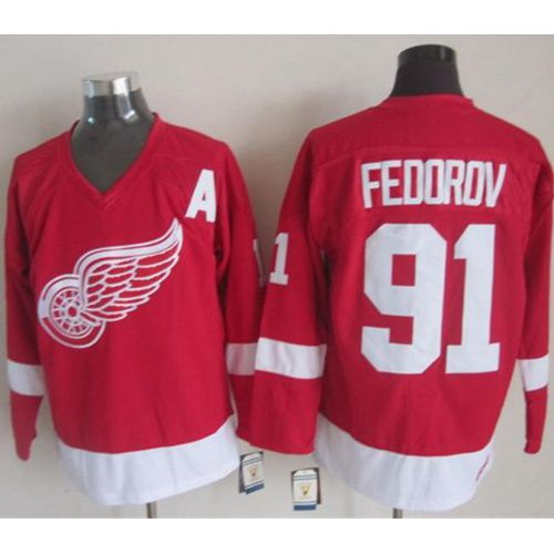 Detroit Red Wings #91 Sergei Fedorov Red CCM Throwback Stitched Jersey Men's
