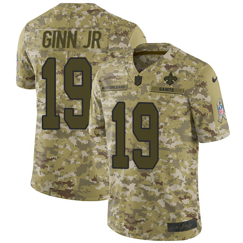 New Orleans Saints #19 Ted Ginn Jr Camo Youth Stitched Limited 2018 Salute to Service Jersey Youth