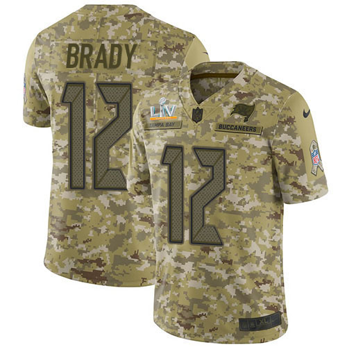 Buccaneers #12 Tom Brady Camo Youth Super Bowl LV Bound Stitched Limited 2018 Salute To Service Jersey
