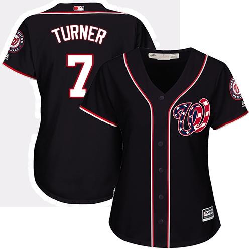 Washington Nationals #7 Trea Turner Navy Blue Alternate Women's Stitched Jersey Womens