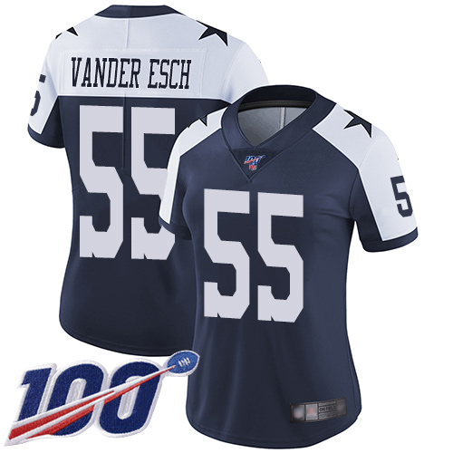 Cowboys #55 Leighton Vander Esch Navy Blue Thanksgiving Women's Stitched 100th Season Vapor Throwback Limited Jersey