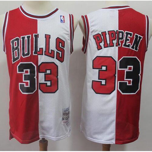 Mitchell And Ness Split Fashion Chicago Bulls #30 Scottie Pippen Red/White Stitched Jersey Mens