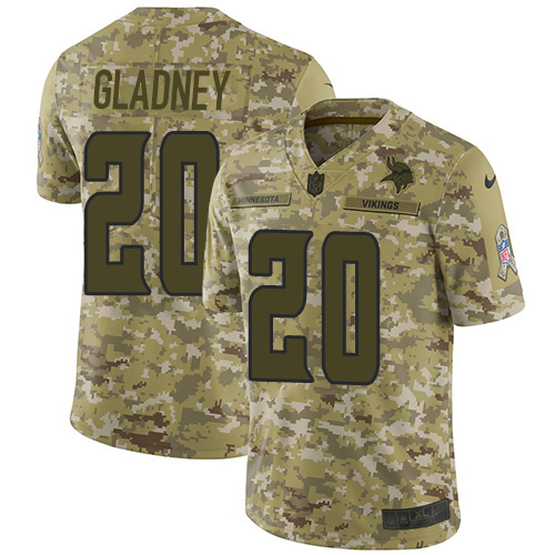 Minnesota Vikings #20 Jeff Gladney Camo Men's Stitched Limited 2018 Salute To Service Jersey Men's