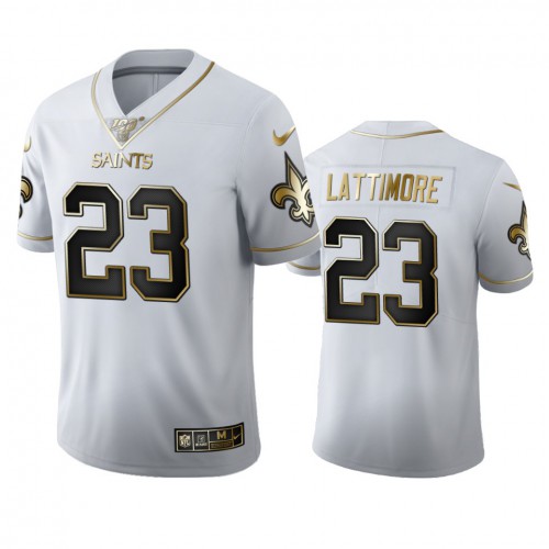 New Orleans New Orleans Saints #23 Marshon Lattimore Men's White Golden Edition Vapor Limited 100 Jersey Men's