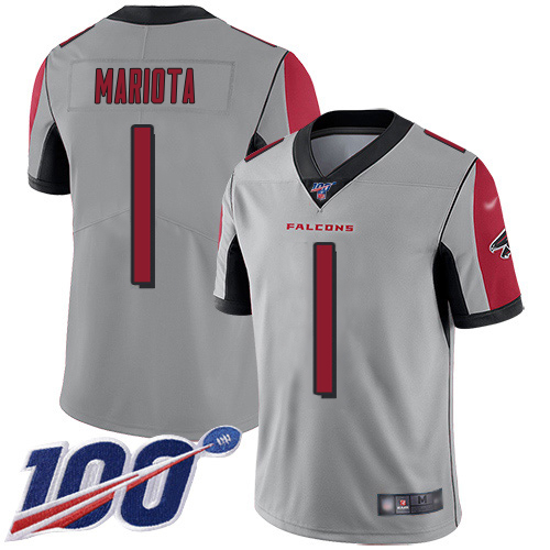 Falcons #1 Marcus Mariota Silver Men's Stitched Limited Inverted Legend 100th Season Jersey