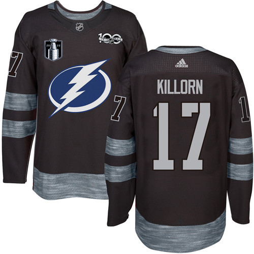 Adidas Tampa Bay Lightning #17 Alex Killorn Black 2022 Stanley Cup Final Patch 100th Anniversary Stitched Jersey Men's