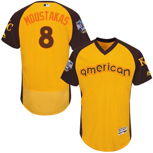 Kansas City Royals #8 Mike Moustakas Gold Flexbase Authentic Collection 2016 All-Star American League Stitched Jersey Men's