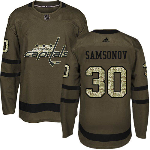 Adidas Washington Capitals #30 Ilya Samsonov Green Salute to Service Stitched Youth Jersey Youth