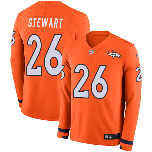 Denver Broncos #26 Darian Stewart Orange Team Color Men's Stitched Limited Therma Long Sleeve Jersey Men's
