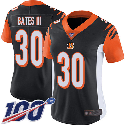 Bengals #30 Jessie Bates III Black Team Color Women's Stitched 100th Season Vapor Limited Jersey