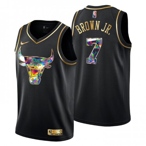 Chicago Chicago Bulls #7 Troy Brown Jr. Mens Golden Edition Diamond Logo 2021/22 Swingman Jersey - Black Mens