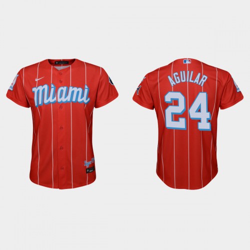 Miami Miami Marlins #24 Jesus Aguilar Youth 2021 City Connect Authentic Jersey Red Youth