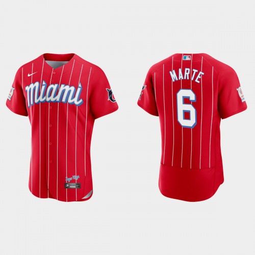 Miami Miami Marlins #6 Starling Marte Men's 2021 City Connect Authentic Jersey Red Men's