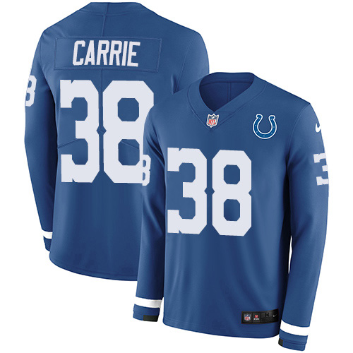 Indianapolis Colts #38 T.J. Carrie Royal Blue Team Color Youth Stitched Limited Therma Long Sleeve Jersey Youth