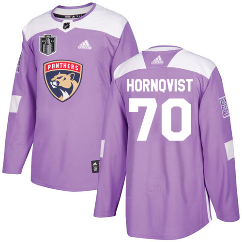 Adidas Panthers #70 Patric Hornqvist Purple 2023 Stanley Cup Final Patch Authentic Fights Cancer Stitched Youth Jersey