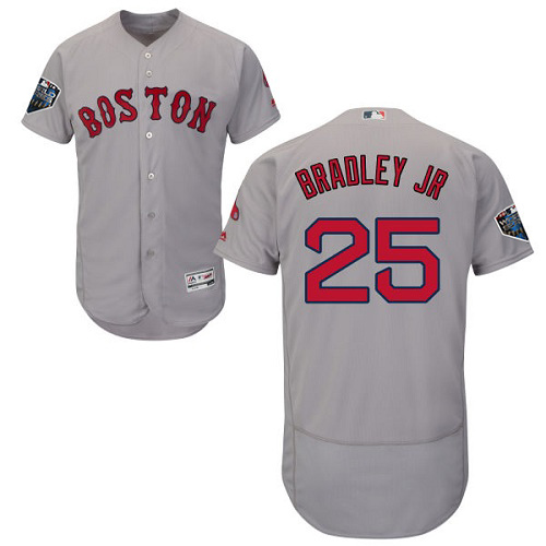 Boston Red Sox #25 Jackie Bradley Jr Grey Flexbase Authentic Collection 2018 World Series Stitched Jersey Men's
