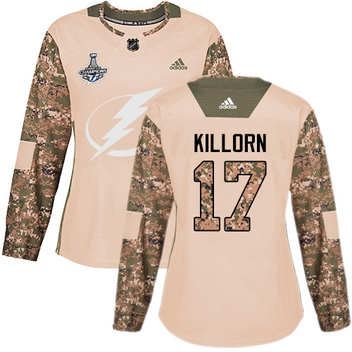 Adidas Tampa Bay Lightning #17 Alex Killorn Camo Authentic 2017 Veterans Day Women's 2020 Stanley Cup Champions Stitched Jersey Womens