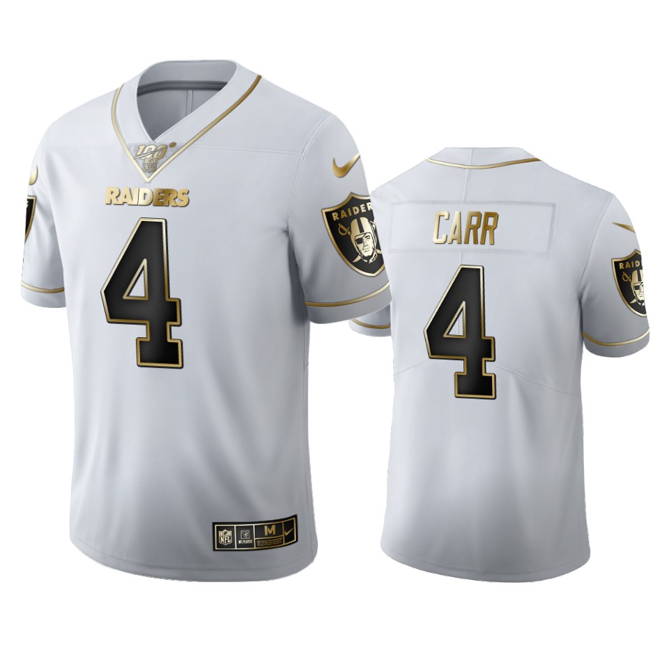 Las Vegas Raiders #4 Derek Carr Men's White Golden Edition Vapor Limited 100 Jersey
