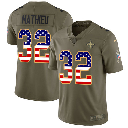 Saints #32 Tyrann Mathieu Olive/USA Flag Men's Stitched Limited 2017 Salute To Service Jersey