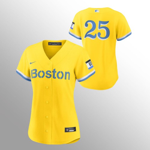 Boston Boston Red Sox #25 Kevin Plawecki Women's 2021 City Connect Gold Fans Version Jersey - No Name Womens