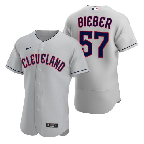 Cleveland Guardians #57 Shane Bieber Gray Men's 2022 Authentic Road Jersey Men's