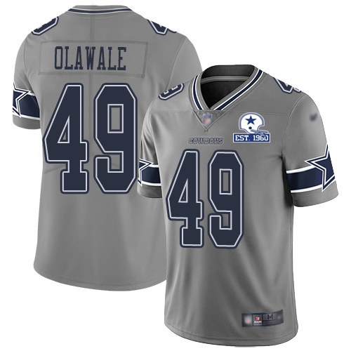 Dallas Cowboys #49 Jamize Olawale Gray Men's Stitched With Established In 1960 Patch Limited Inverted Legend Jersey Men's