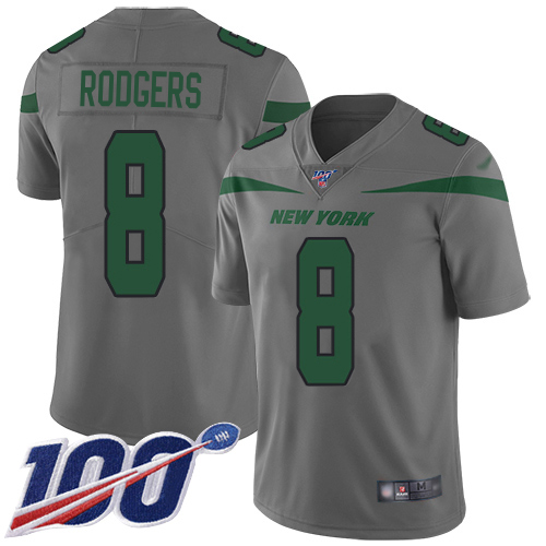 Jets #8 Aaron Rodgers Gray Men's Stitched Limited Inverted Legend 100th Season Jersey
